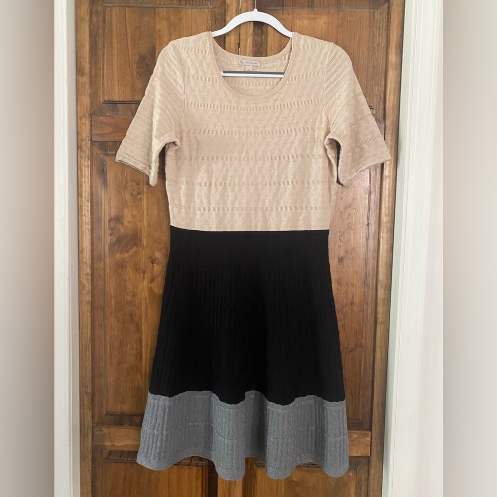 Neutral Tri-color Sweater Dress